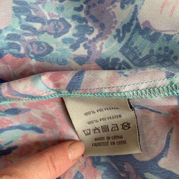 Charlie Paige Floral Summer Mini Dress Women M Blue Pink Pleated Round Neck NWT - Picture 11 of 13